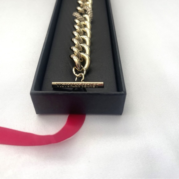 Victoria's Secret Gold Tone Pave Crystal Toggle Angel Bracelet – NIB - Picture 5 of 8
